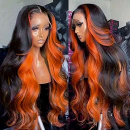 12A 200% Density Pre Plucked Highlight 13x6 HD Lace Front Ginger Orange Coloured Human Wigs for Women Glueless Body Wave Ombre Wig Brazilian Hair 22inch