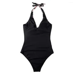 Women's Swimwear Color Block Monokini Stylish Halter One-piece Swimsuit With Tummy Control High Waist Sexy Backless For Beachwear