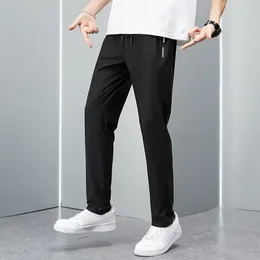 Men's Pants Men Elastic Waist Trousers Loose Straight Drawstring With Pockets Breathable Ankle Length For Daily