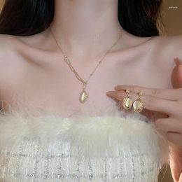 Necklace Earrings Set Sweet Stone Geometric Pendant Earring For Women Fashion Simple Commuting Jewelry