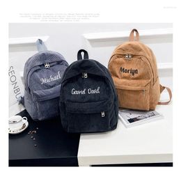 Storage Bags Personalized Corduroy Black Navy Khaki Gary Student Backpack Embroidered Custom Large Capacity Schoolbag For And Adult