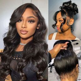 Front Pre Plucked Body Wave 360 Full Frontal Human Wigs for Black Women Hd Lace Wig with Baby Hair Around Natural Colour (22 Inch)