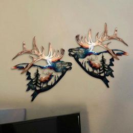 Sculptures Rustic Metal Elk Wall Hunting Decor Unique Deer Room Hanging Decoration Western Moose Wildlife Pictures Home Bedroom Animal