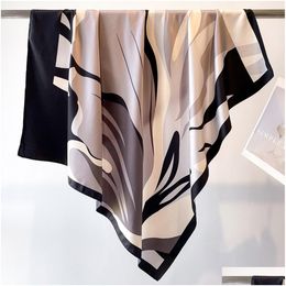 Scarves Lots Style 90X90Cm Classics Design Fashion Brand Classic Letter Beautif Flower Satin Luxury Square Scarf Outdoor Shawl Silk Tu Dhrnt