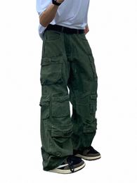 spring Cargo pants New Popular Rice White Multi-pockets Overalls Harajuku stays Men Loose Casual Trousers Straight Mop Pants m7sW#