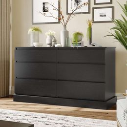 EPHEX 6 Drawer Dresser, Black Chest of Drawers, Storage Tower Clothes Organizer Closet, Double Dresser for Bedroom, Living Room, Entryway, 51.6''L
