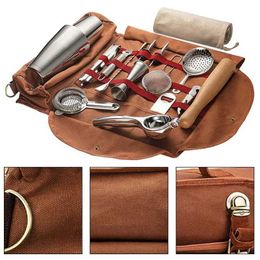 Bar Tools New Portable Bar Canvas Tool Bag Professional Bartender Travel Bag Cocktail Shaker Wine Set Storage Bag Canvas Tool Bag 24322