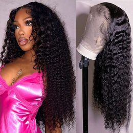 Deep 180% Density Black Curly for Women 13x4 HD Tranparent Human Pre Plucked with Baby Hair Natural Colour Water Wave Lace Front Wigs 24inch