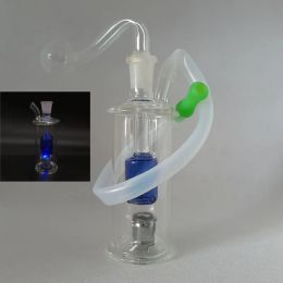 Hookah With 10mm Male Oil Burner Pipe Silicone Hose Drip Tip Percolator Glow In Dark Perc Glass Water Bongs Portable Smoking Set LL