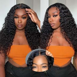 250% Density 6x4.75 Glueless Plucked Pre Cut 3seconds Wear and Go Deep Wave HD Closure Human Hair 24inch Curly Transparent Lace Front Wigs for Black Women