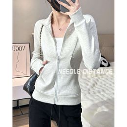 Needle distance LL spring slim fit air layer sports hoodie jacket for womens casual loose and versatile fitness yoga long sleeves