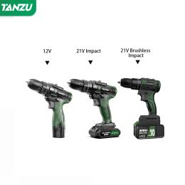 Boormachine Brushless Electric Drill Impact Cordless Driller 12V/21V Screwdriver Liion Battery Adjustable Speed Electric Power Tool TANZU