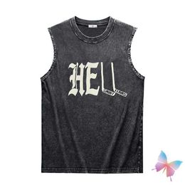 Men's T-Shirts 24ss Summer Vintage Saint Michael Vest Black Washed Letter Print Round Neck Sleless Tank Tops Men Women Streetwear Tshirts J240325