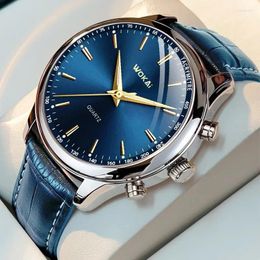 Relógios de pulso 2024 Wokai Relógio Homens Azul Esporte Relógios Couro Banda Quartz Presentes Baixo Preço Reloj Hombre