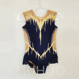 LIUHUO Customize Colors Rhythmic Gymnastics Leotards Girls Women Competition Artistics Gymnastics Performance Wear Crystals Dark Blue BD1737