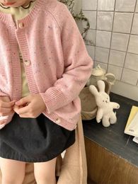 Jackets 2024 Spring Children Long Sleeve Knitted Cardigan Jacket Toddler Girls Simple Versatile Knitwear Kids Cotton Casual Coat