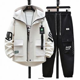 autumn Men Tracksuit Casual Joggers Hooded Spring Sportswear Jackets Pants 2 Piece Sets Hip Hop Running Sports Suit 32LX#