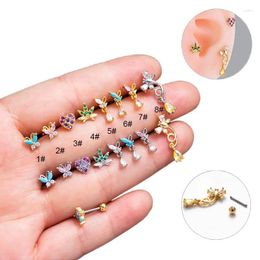 Stud Earrings 1Piece 20G Stainless Steel Screw For Women Butterfly Heart Small Ear Bone Studs Zircon Drop