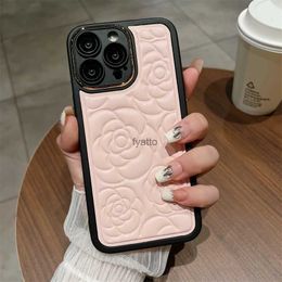 Cell Phone Cases 3D Rose Flowers Leather Case for iPhone 15 14 13 12 11 Pro Max Camera Lens Protection Black Bumper Back Cover H240326
