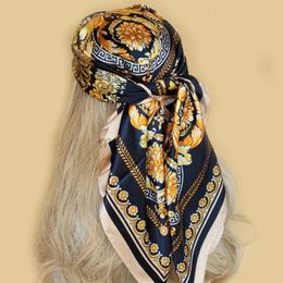 Sarongs Fashion Travel 90X90CM Bandannas Fashion New Style Silk Scarf Four Seasons Beach Sunshine Shawl Luxury Printing Plaza Kerchief 240325