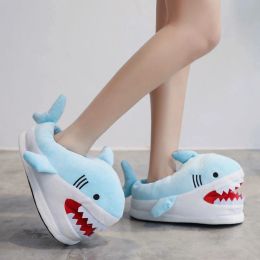 Slippers Adult Shark Slippers Women Winter Soft Home Shoes Fury Slippers Unisex Funny House Room Lazy Shoes Girls Blue Animal Slippers