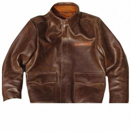 genuine Brown 2023 Dark A2 Leather Jacket Men Military Style Plus Size 3XL Real Natural Cowhide Autumn Slim Fit Aviati Coat 17ty#