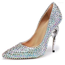 Dress Shoes Strange Heel Women Pumps Gem Rhinestone Crystal Pearl Embellished Pointed Toe High