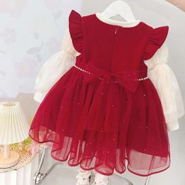 Girl Dresses 2024 Winter Baby Girl's Clothes Dress For Born Christmas 1st Birthday Velvet Thick Warm T-Shirt Strap Suits 1-4years