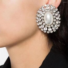 Stud Earrings Rhinestone With Imitation Pearls Big For Women Fashion Jewelry Brand Show Lady's Collection Accessories