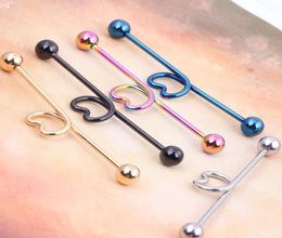 5 color Heart Shape 44mm long industrial barbell piercing spiral earring ear Piercing tragus Bar Helix Ear Plug Stretcher1467532