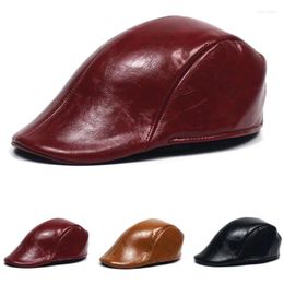 Berets PU Leather Cabbie Cap Winter Warm Men's Sboy Caps British Style Classic Gatsby Hats Male Driving Working Gorras