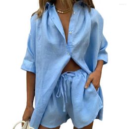 Women's Tracksuits Women Summer Shorts Set Short Sleeve Button Down Shirt Tops Drawstring Two Piece Casual Loose Tracksuit Lounge Wear