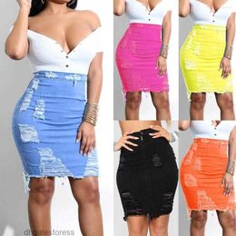 Skirts Yellow Jean Skirt WomenS Denim Pencil Stretchy High Waist Solid Party 2023 Mini Summer Bodycon Female Faldas Mujer