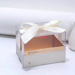 Gift Wrap 2pcs Acrylic Box With Ribbon Bouquet Candy DIY Present Souvenir Wrapping Boxes For Wedding