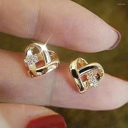 Stud Earrings Delicate Heart Shaped With Brilliant Cubic Zirconia Love Eternity For Women Aesthetic Ear Jewellery