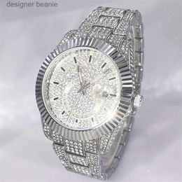 Wristwatches Mens Fashion Brand PLADEN Luxury Stainless Steel Gold Stone English Wrist Strap Hip Hop Ice Diamond Mens Direct ShippingC24325