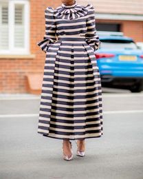 Casual Dresses Women For Party 2024 High Waist Striped Long Dress Pullover Computer Sleeve Autumn Office Ladies Clothes