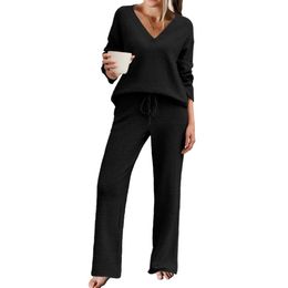 Ekouaer Pamas for Women 2 Piece Lounge Fuzzy Fleece Long Sleeve Pullover Sweater Top Wide Leg Pants Set Outfits S-XXL