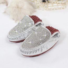 Casual Shoes Sequines Cloth Women Foldable Flats Crystal Rivets Mocasines Female Elastic Band Slip On Loafers 41-43 Big Size Work