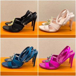 Fashion Met Slingback Pump sandal designer 9cm luxury rhinestone Middle ancient style Cross strap Dress Shoes Size 35-41