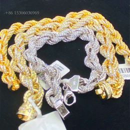 Twist Iced Out Vvs Diamond Bracelet Hip Hop Men Jewelry Cuban Links Sterling Sier Moissanite Rope Chain