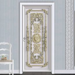 Stickers DIY Selfadhesive 3D Door Stickers European Style Living Room Bedroom Door Mural Wallpaper PVC Waterproof Wall Decals Home Decor
