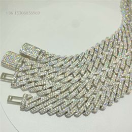 Bust Down 14Mm Lad Diamond Link Chains Iced Out Hip Hop Moissanite Necklace S Cuban Bracelet Men Jewellery