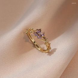 Cluster Rings Fashionable French Violet Open-ended Adjustable Ring Micro-inlaid Stainless Steel Light Luxury Simple Wedding