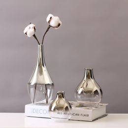 Vases Modern Simple Silver Glass Small Vase Dried Flowers Living Room Table Decoration Ornaments