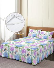 Bed Skirt Flowers Hydrangeas Watercolor Plants Elastic Fitted Bedspread With Pillowcases Mattress Cover Bedding Set Sheet