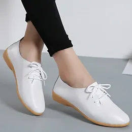 Casual Shoes Autumn Solid Leather Round Head Anti Slip Soft Sole Small White Women's Fashion Lace Up Flat