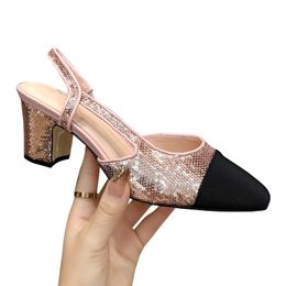 Sandali con tacco grosso da donna Mocassini Slinback Scarpe eleganti Designer Scarpe da balletto in tulle glitterato Espadrillas con fiocco Scarpe da donna Slip On Mules Scarpe da spiaggia all'aperto oro argento