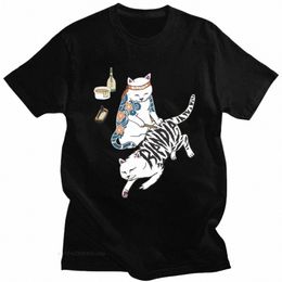 eu Size Men Japanese The Middle Finger Cats T-Shirt Harajuku Tshirt Casual Short Sleeve Rip Tops Tee Dip Summer n70T#
