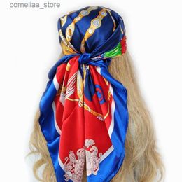 Bandanas Durag Large Hijab Scarves For Women Fashion Print Silk Satin Scarf Female 90cmx90cm Luxury Brand Square Shawls Head Scarfs For Ladies Y240325
